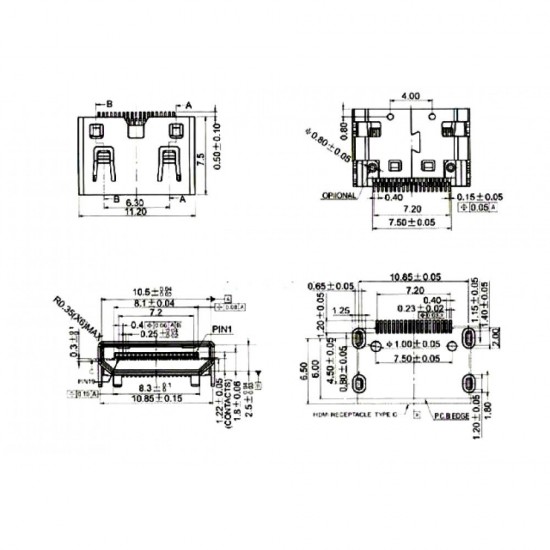 Mini HDMI Female Socket Connector 19 Pins Gold Plated SMD SMT Audio Video Cable