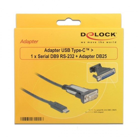 DELOCK Adapter από Serial DB9 RS-232 ή Adapter DB25 σε USB Type-C