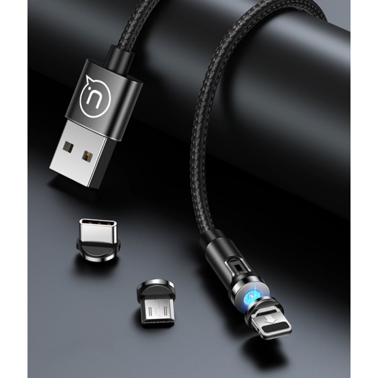 USAMS Καλώδιο USB σε lightning U59, μαγνητικό, περιστρεφόμενο, 1m, μαύρο