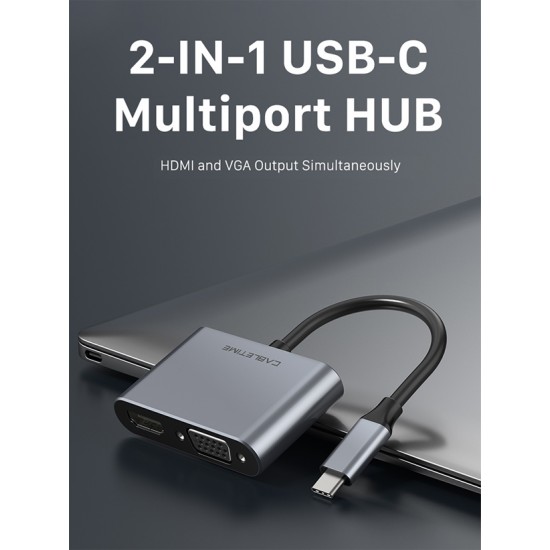 CABLETIME αντάπτορας 2 in 1 USB-C σε HDMI+VGA C160, 4K, 0.15m, ασημί