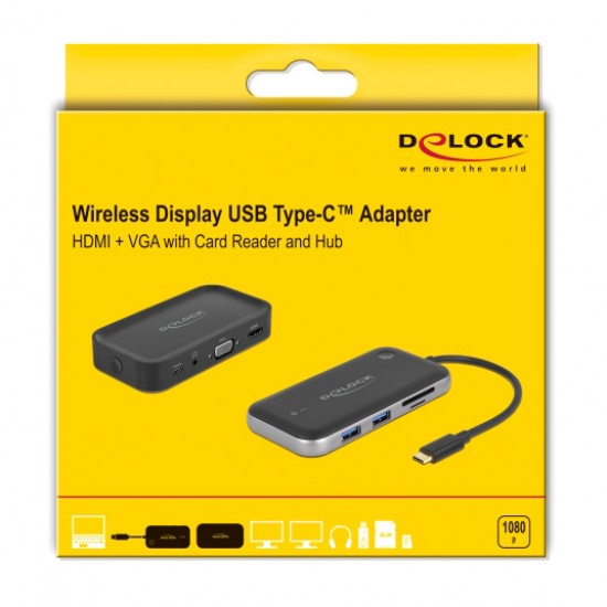 DELOCK wireless docking station 87775, HDMI/VGA, 2x USB/SD & micro SD